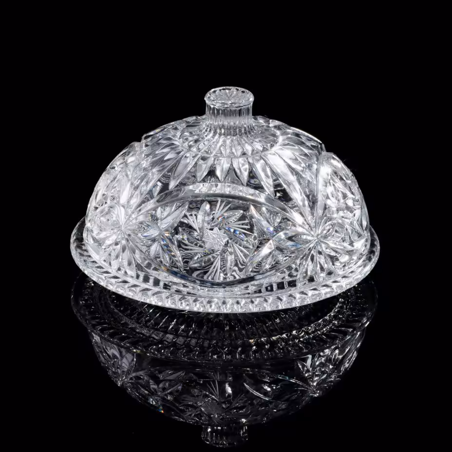 Масленка с крышкой, хрусталь, алмазная грань, СССР, 1970-1990 гг.