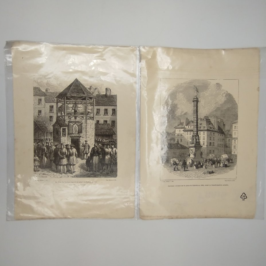 Набор из 2 старинных  гравюр "Париж" , бумага, печать,  Франция, 1890-1910 гг.