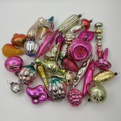 Набор винтажных ёлочных игрушек (30 шт.), стекло, роспись, СССР, 1950-1980 гг.