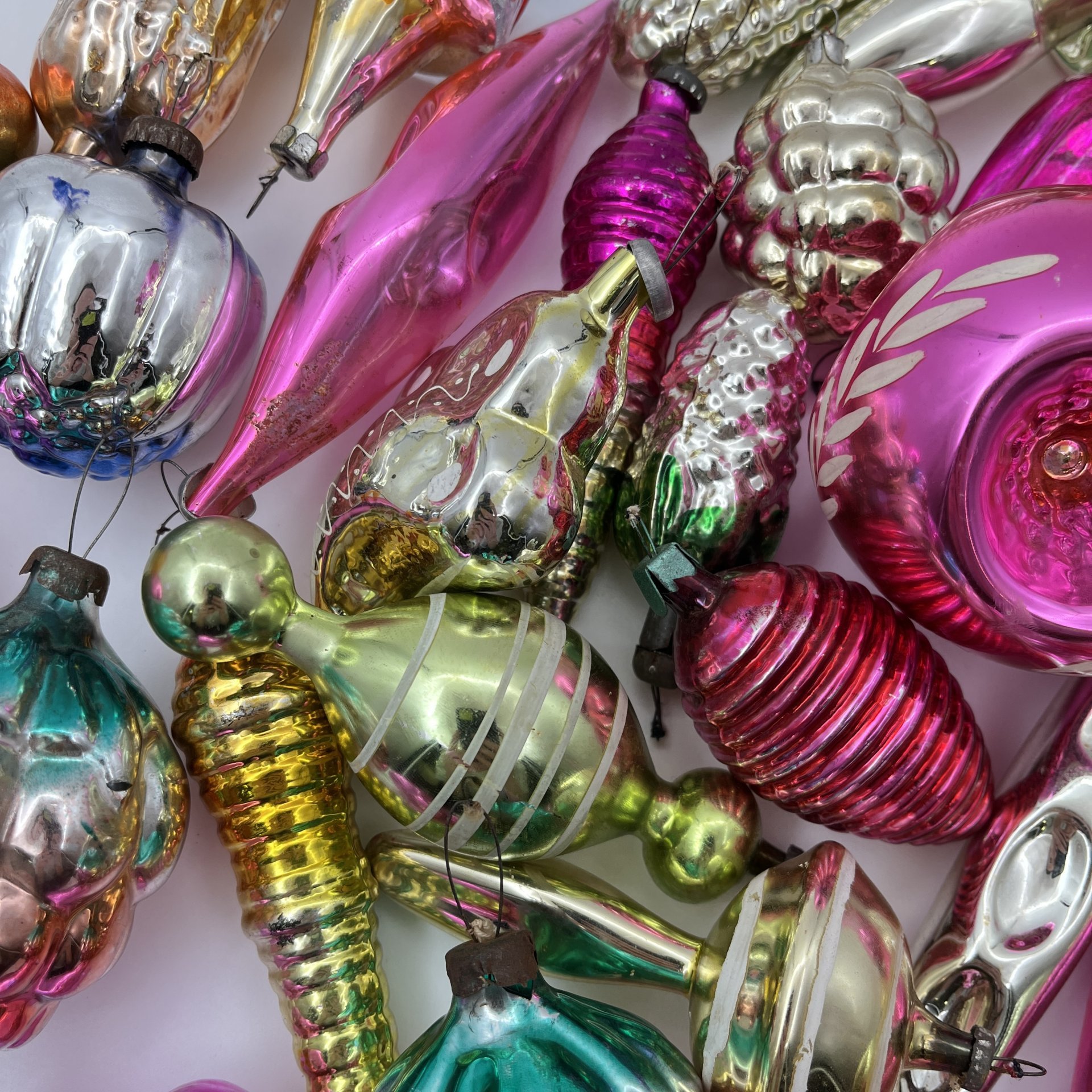 Набор винтажных ёлочных игрушек (30 шт.), стекло, роспись, СССР, 1950-1980 гг.