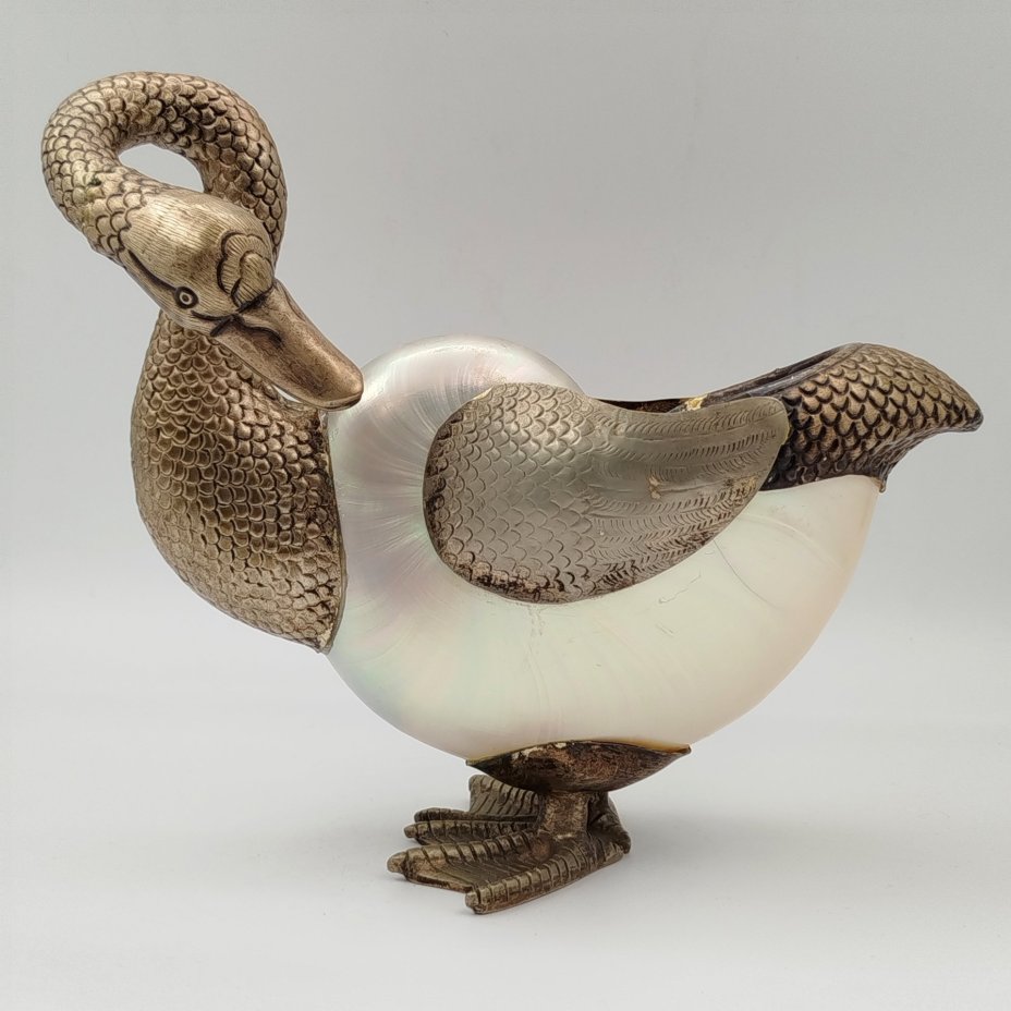 Статуэтка "Утка", металл, раковина наутилус, Европа, 1970-1990 гг.