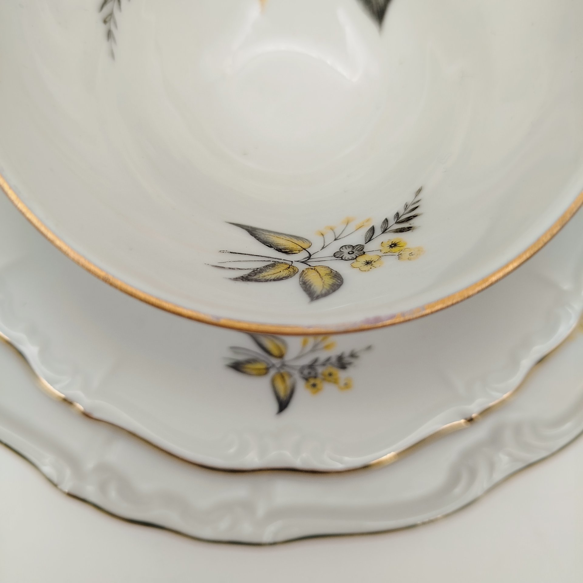 Трио чайное, украшенное цветочным декором, Maria-Theresia, фарфор, деколь, золочение, Edelstein Bavaria (Эдельштейн), Германия, 1950-1970 гг.