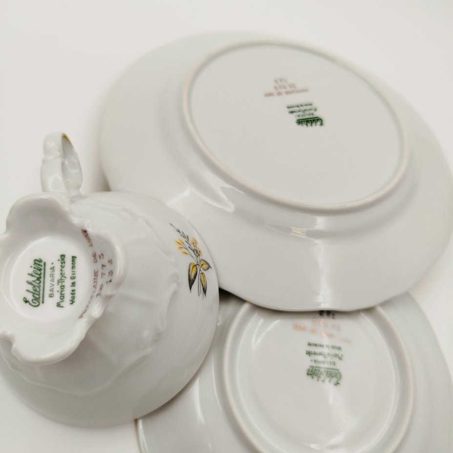 Трио чайное, украшенное цветочным декором, Maria-Theresia, фарфор, деколь, золочение, Edelstein Bavaria (Эдельштейн), Германия, 1950-1970 гг.