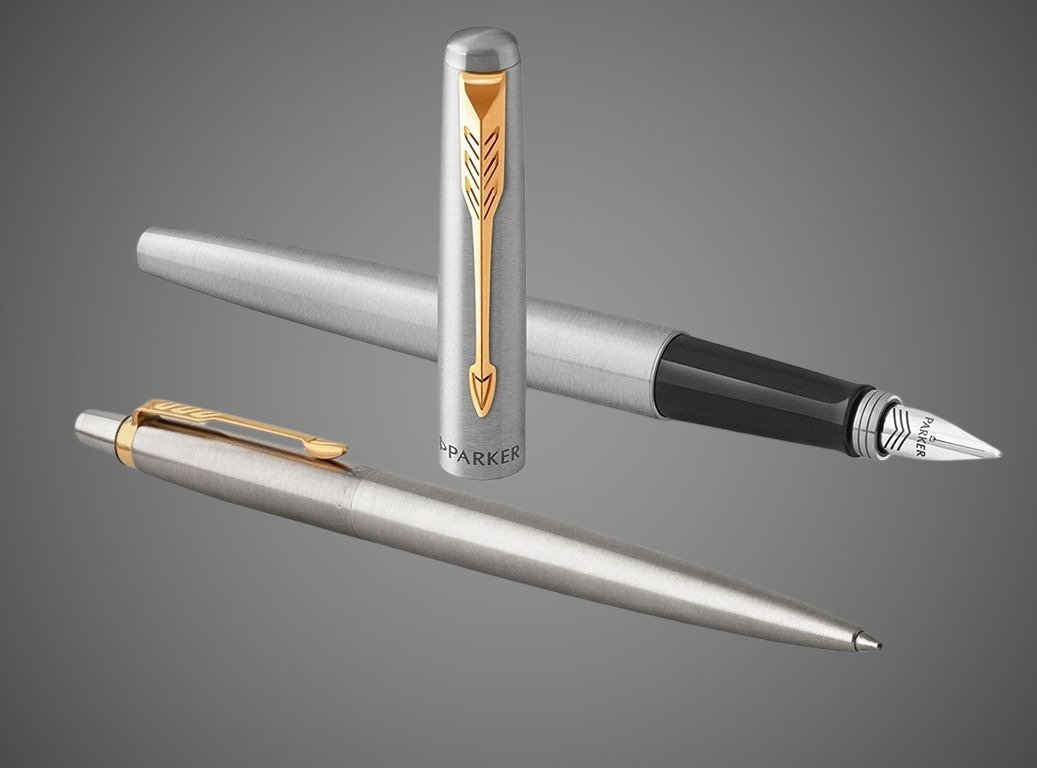 Подарочный набор из 2-х ручек Parker Jotter Stainless Steel GT перьевая и шариковая ручки в подарочной упаковке, Металлы: нержавеющая сталь