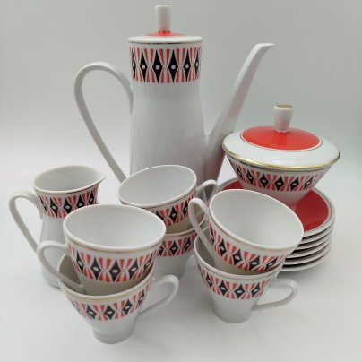Сервиз кофейный на 6 персон (15 предметов) с минималистичным орнаментом