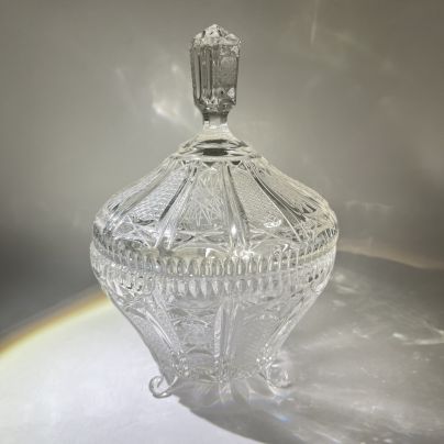 Ваза-конфетница с крышкой, хрусталь, алмазная грань, СССР, 1970-1990 гг.