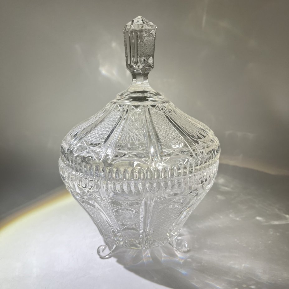 Ваза-конфетница с крышкой, хрусталь, алмазная грань, СССР, 1970-1990 гг.