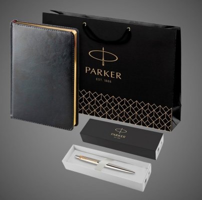 Подарочный набор: Ежедневник и Шариковая ручка Parker Jotter Essential, St. Steel GT, Лаки и смолы: лак, сталь