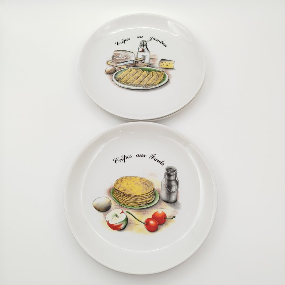 Набор из 6-ти тарелок, украшенных изображением разных блюд, Orchies Moulin des Loups