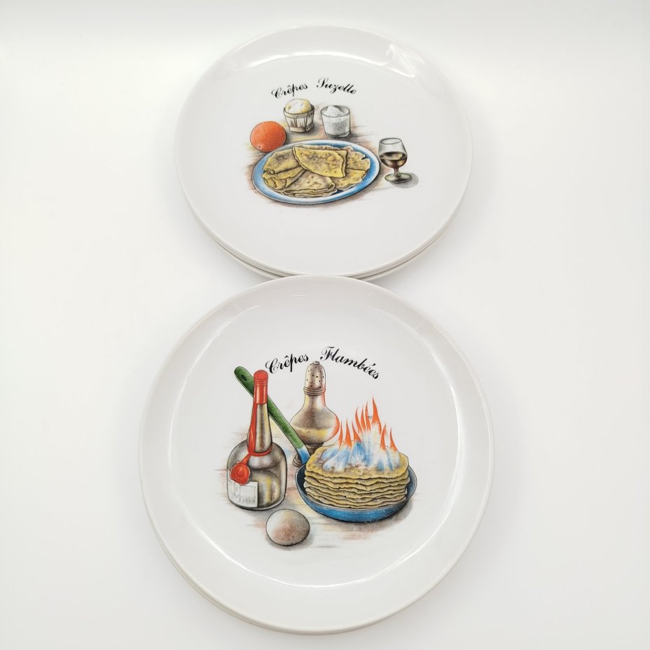 Набор из 6-ти тарелок, украшенных изображением разных блюд, Orchies Moulin des Loups