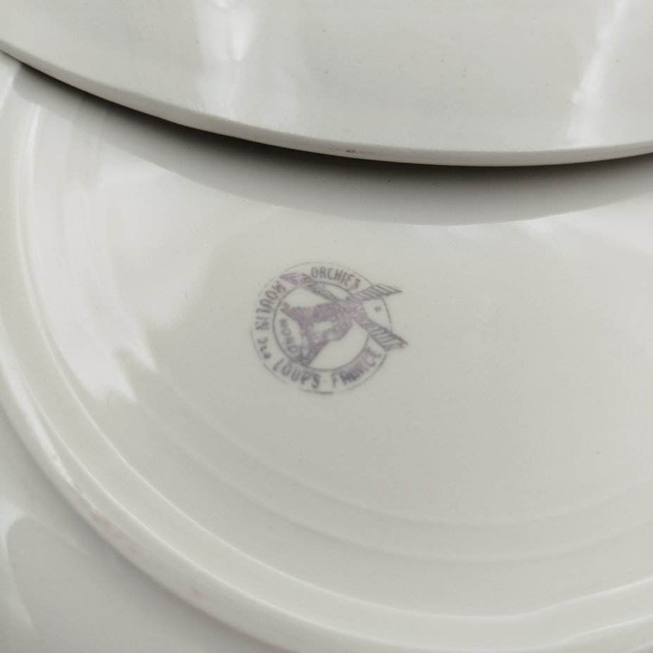 Набор из 6-ти тарелок, украшенных изображением разных блюд, Orchies Moulin des Loups