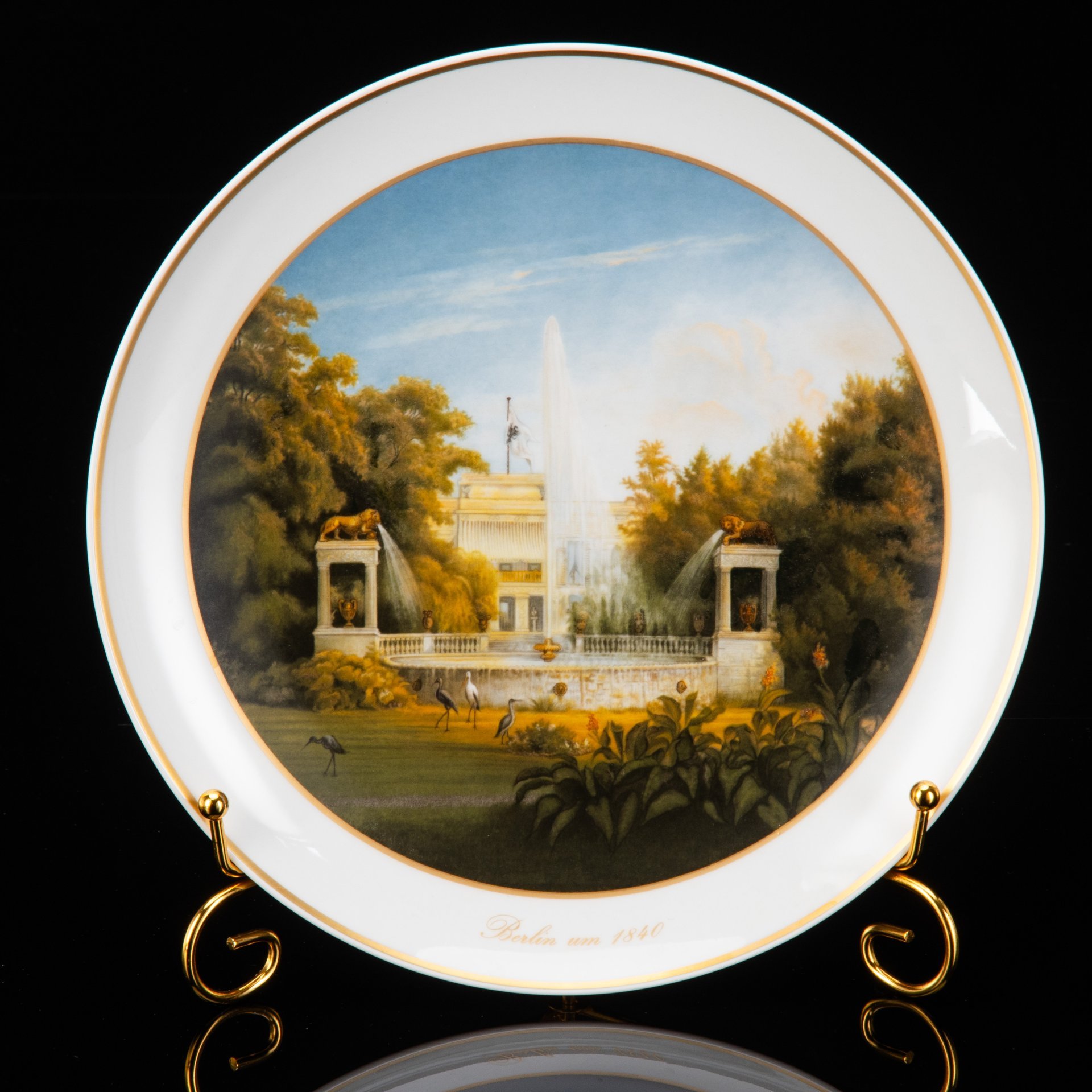 Тарелка декоративная "Дворец Глинике, 1847 г.", автор Карл Даниэль Фрейданк, фарфор, деколь, золочение, KPM (Königliche Porzellan-Manufaktur), Германия, 1980-1990 гг.