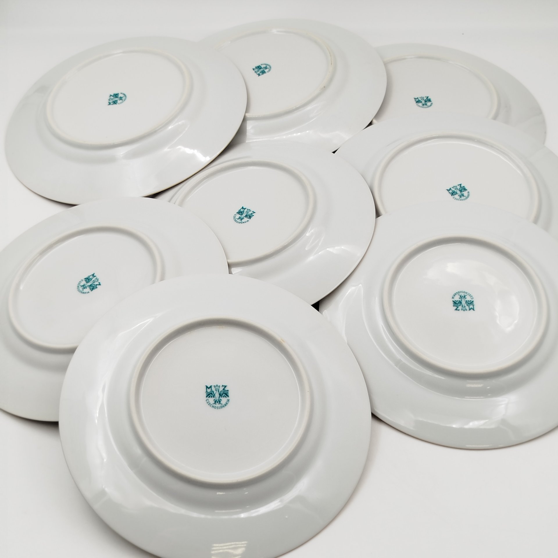 Набор десертных и пирожковых тарелок с цветочным декором на 4 персоны (8 тарелок), фарфор, деколь, золочение, Moritz Zdekauer (MZ), Чехословакия, 1970-1990 гг.