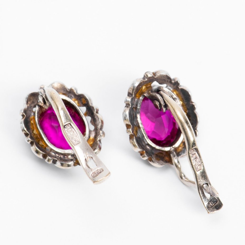 Серьги винтажные с малиновыми вставками, серебро 875 пр., СССР, 1977 г.