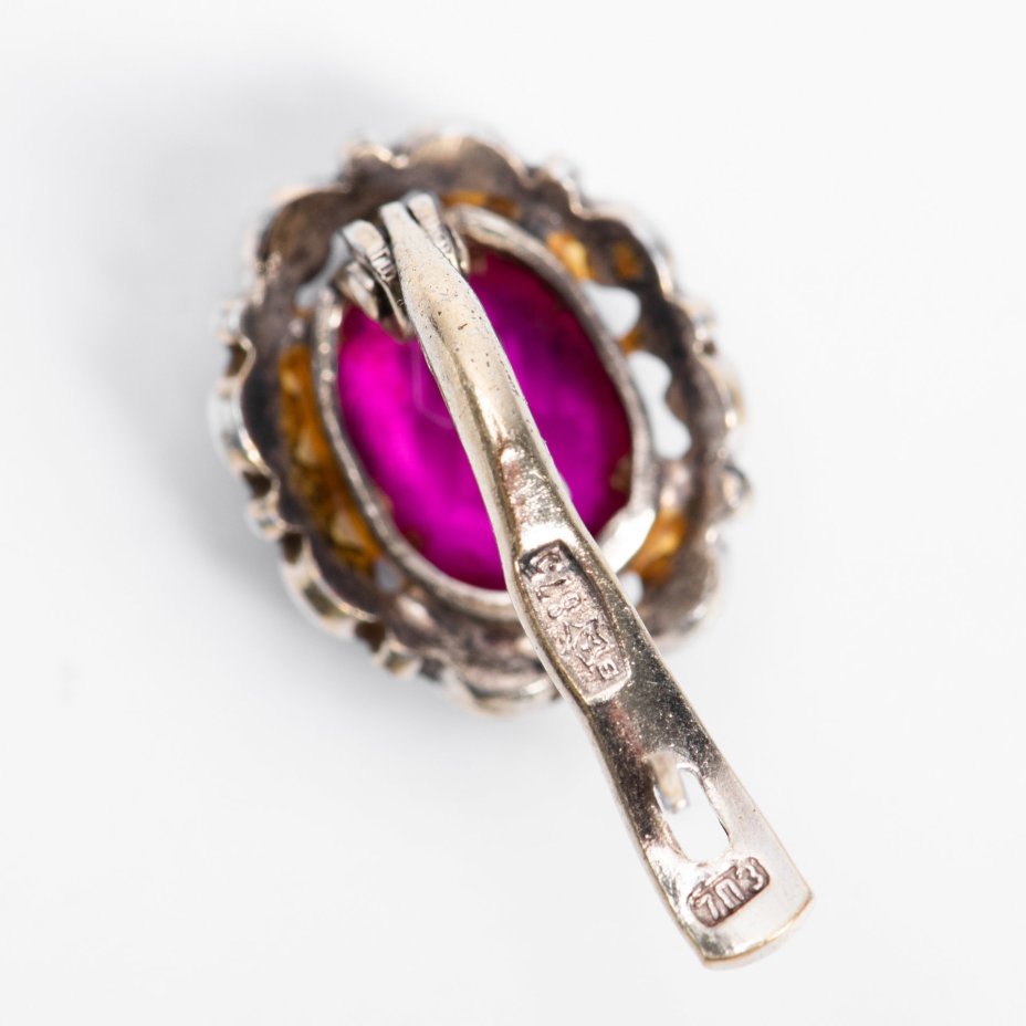Серьги винтажные с малиновыми вставками, серебро 875 пр., СССР, 1977 г.