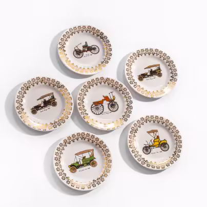 Набор из 6 сувенирных тарелочек "Ретроавтомобили", Staffordshire Teaset Co. Ltd