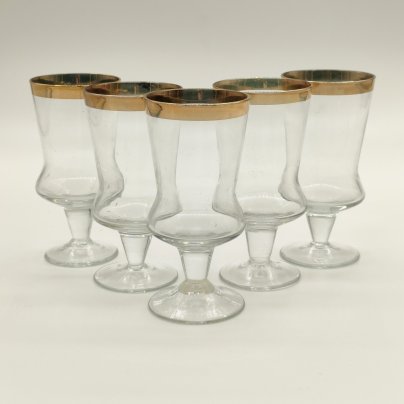 Набор из 5-ти рюмок (фужеров) с декором в виде золотой ленты, стекло, золочение, СССР, 1970-1990 гг.