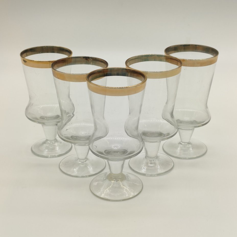 Набор из 5-ти рюмок (фужеров) с декором в виде золотой ленты