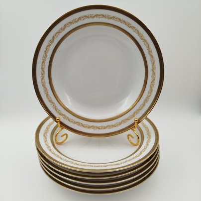 Набор глубоких (суповых) тарелок с растительным декором на 6 персон, серия "Charleroi-Bruxelles", фарфор, золочение, Tirschenreuth, Германия, 1969-1990 гг.