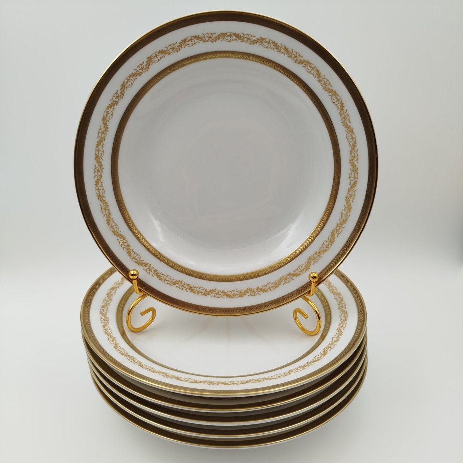 Набор глубоких (суповых) тарелок с растительным декором на 6 персон, серия "Charleroi-Bruxelles", фарфор, золочение, Tirschenreuth, Германия, 1969-1990 гг.