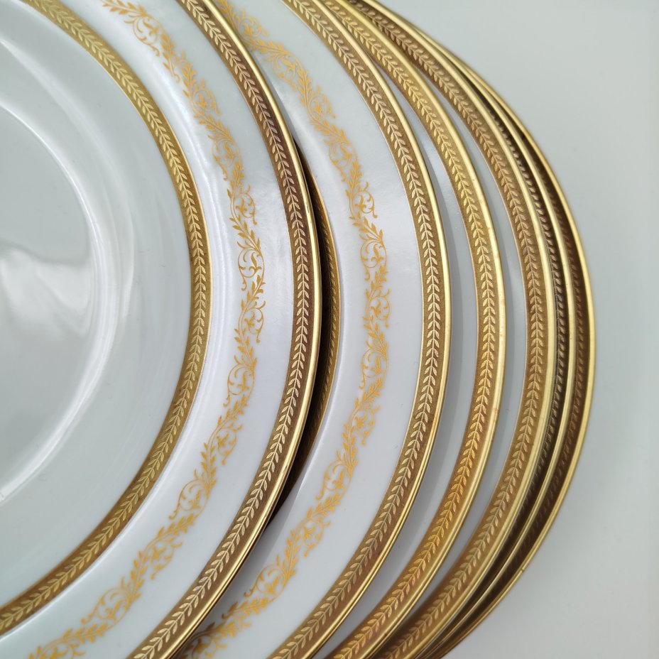 Набор глубоких (суповых) тарелок с растительным декором на 6 персон, серия "Charleroi-Bruxelles", фарфор, золочение, Tirschenreuth, Германия, 1969-1990 гг.