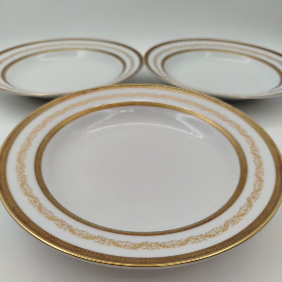 Набор глубоких (суповых) тарелок с растительным декором на 6 персон, серия "Charleroi-Bruxelles", фарфор, золочение, Tirschenreuth, Германия, 1969-1990 гг.