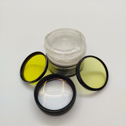 Набор из трех светофильтров в родных коробках, металл, стекло, пластик, Лыткаринский завод оптического стекла (ЛЗОС), СССР, 1970-1980 гг.