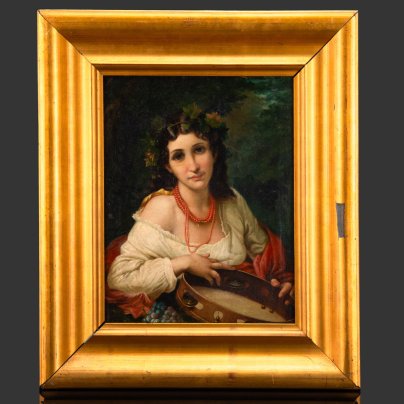 Картина "Портрет итальянки", по оригиналу Roberto Bompiani (Роберто Бомпиани), холст, масло, в раме, Западная Европа, 1910-1950 гг.