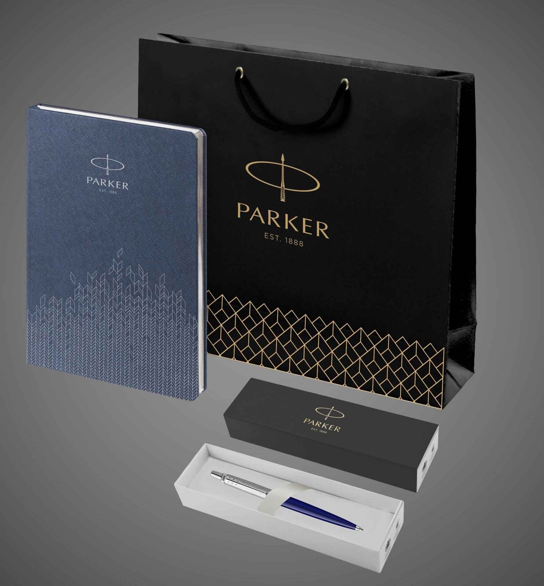 Подарочный набор: Шариковая ручка Parker Jotter K60 и Ежедневник недатированный, синий, Металлы: нержавеющая сталь, пластик