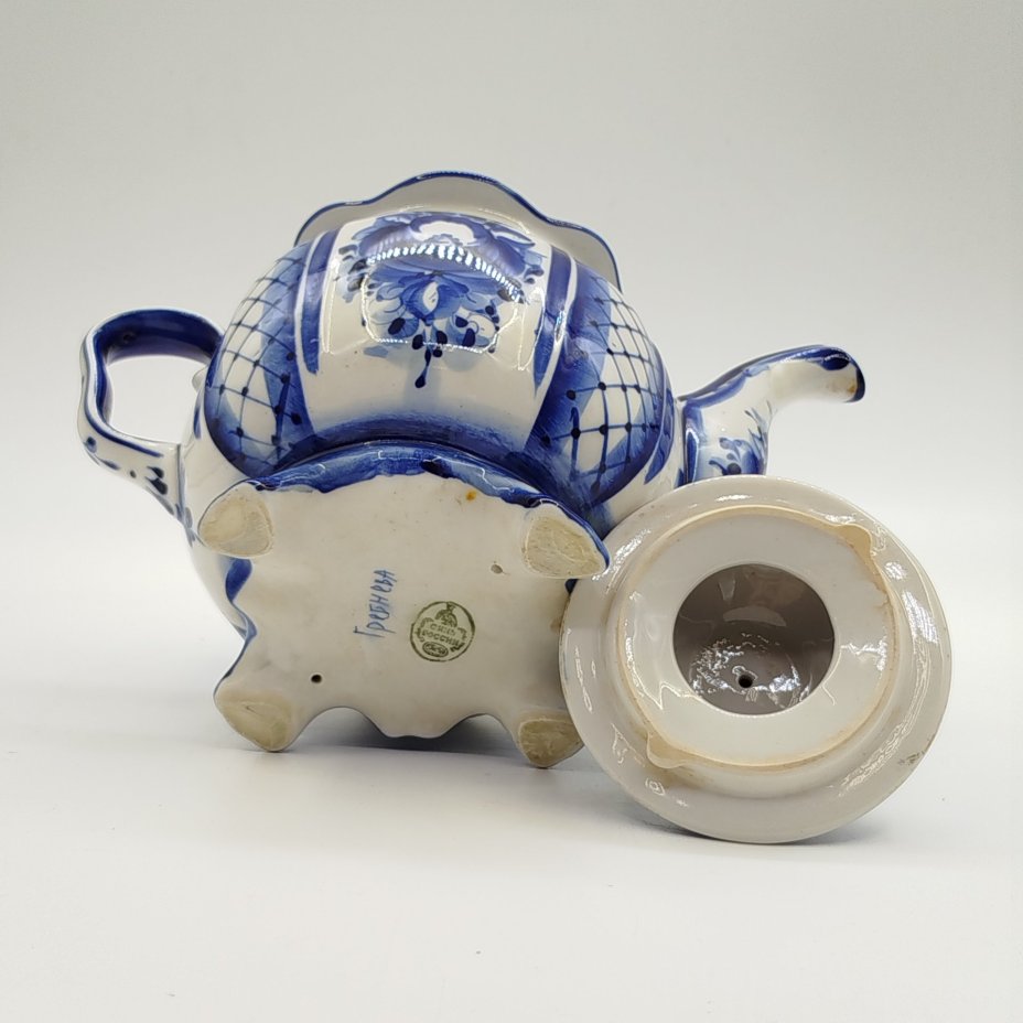 Чайник заварочный "Пион" с цветочным декором, р. Гребнева, Гжель