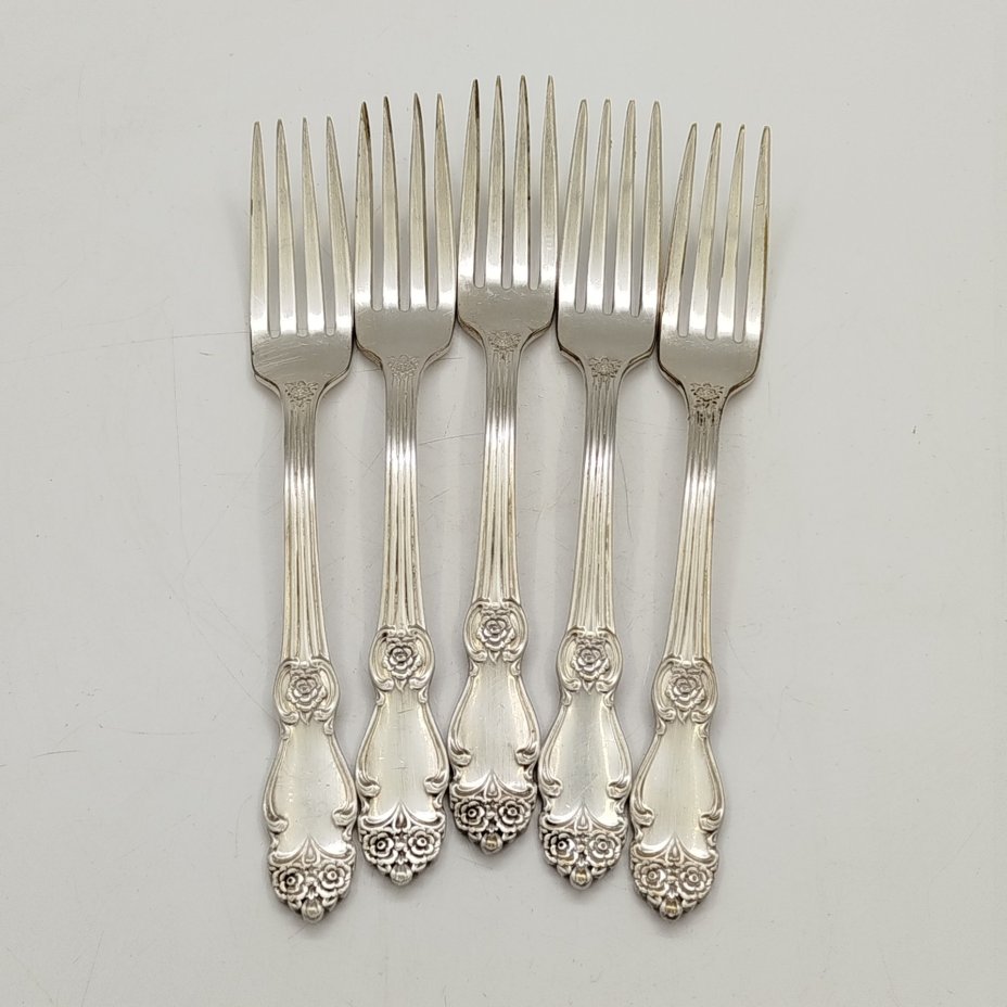 Набор из пяти вилок "Серебряная роза", мНЦ (медь-никель-цинк), Кольчугинский завод цветных металлов, СССР, 1960-1990 гг.