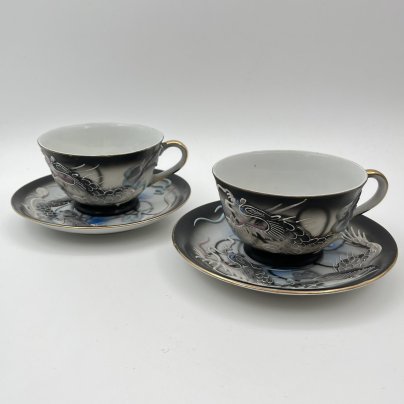 Набор из 2-х чайных пар "Дракон",  Lux Porcelain FAHD M.K., фарфор, бисквит, роспись, золочение, Азия, 1970-1990 гг.