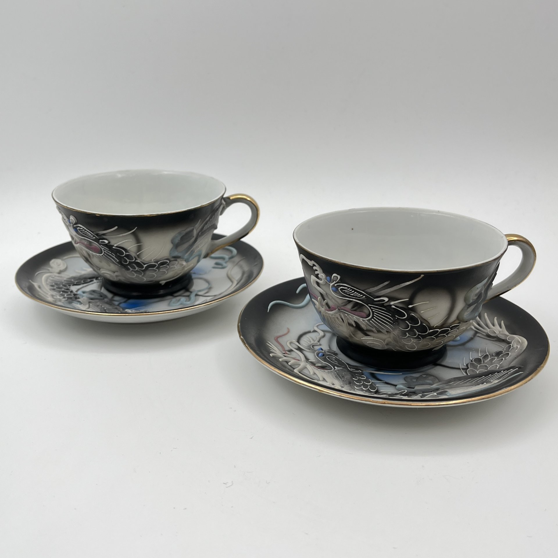 Набор из 2-х чайных пар "Дракон",  Lux Porcelain FAHD M.K., фарфор, бисквит, роспись, золочение, Азия, 1970-1990 гг.