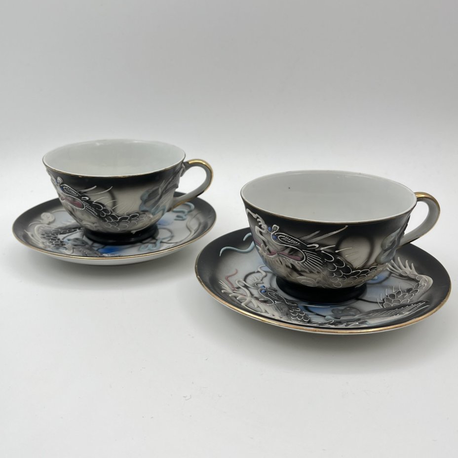 Набор из 2-х чайных пар "Дракон",  Lux Porcelain FAHD M.K., фарфор, бисквит, роспись, золочение, Азия, 1970-1990 гг.