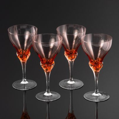 Бокалы для вина, на 4 персоны, стекло, гутная техника, Чехословакия, 1970-1980 гг.