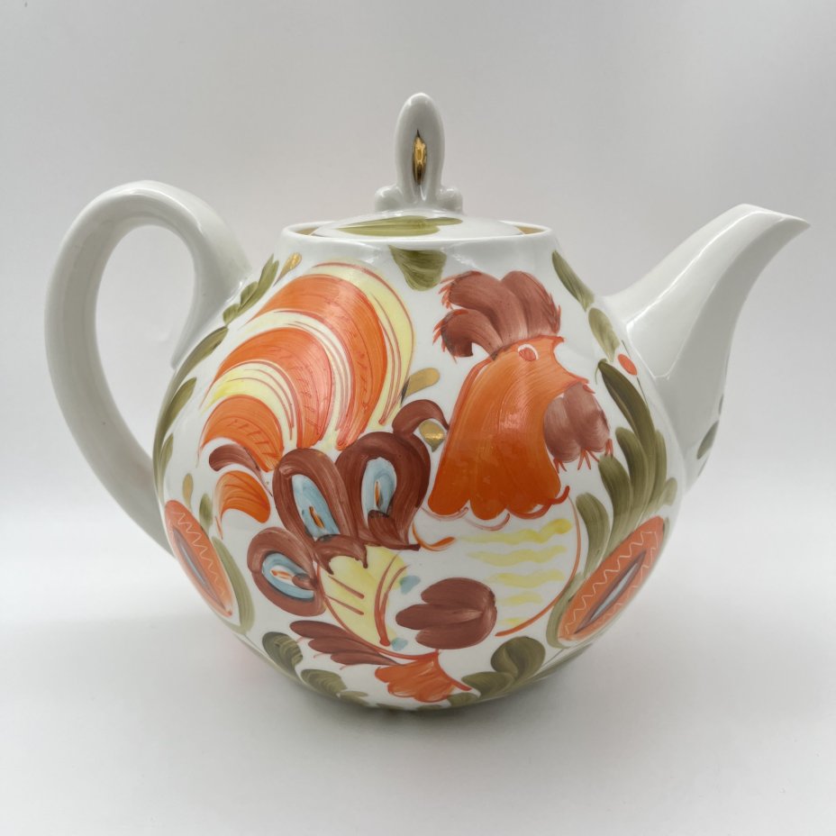Набор из трёх чайников "Петушок", фарфор, роспись, золочение, Городницкий фарфоровый завод, СССР, 1970-1991 гг.