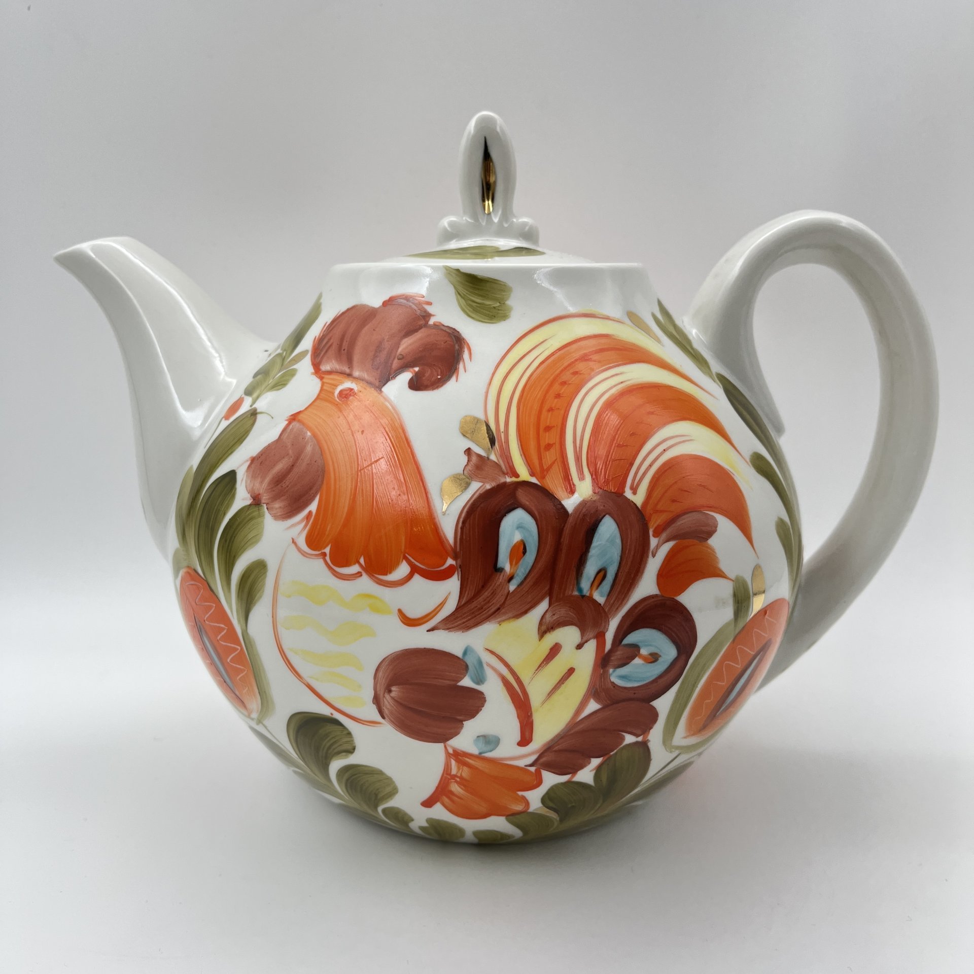 Набор из трёх чайников "Петушок", фарфор, роспись, золочение, Городницкий фарфоровый завод, СССР, 1970-1991 гг.