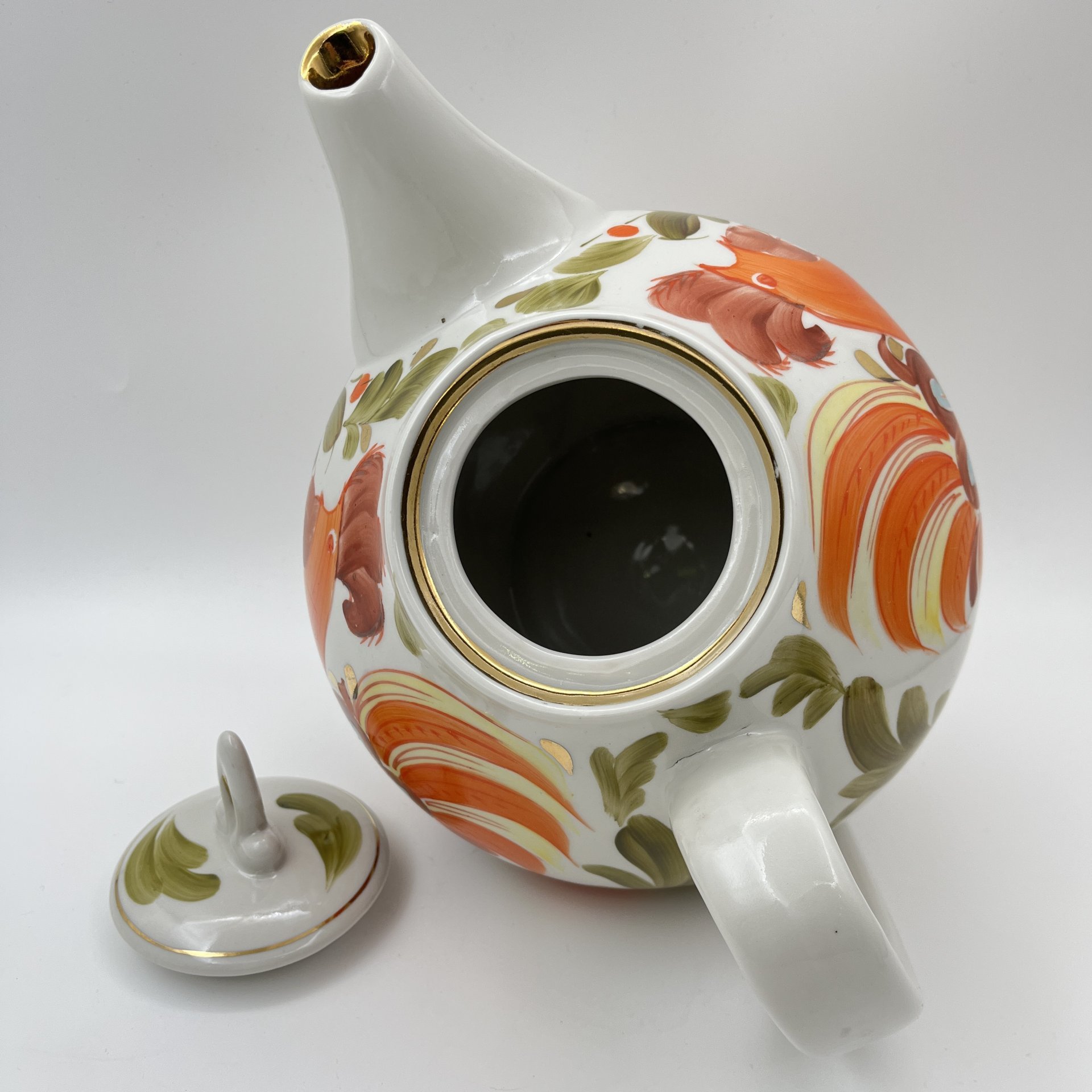 Набор из трёх чайников "Петушок", фарфор, роспись, золочение, Городницкий фарфоровый завод, СССР, 1970-1991 гг.