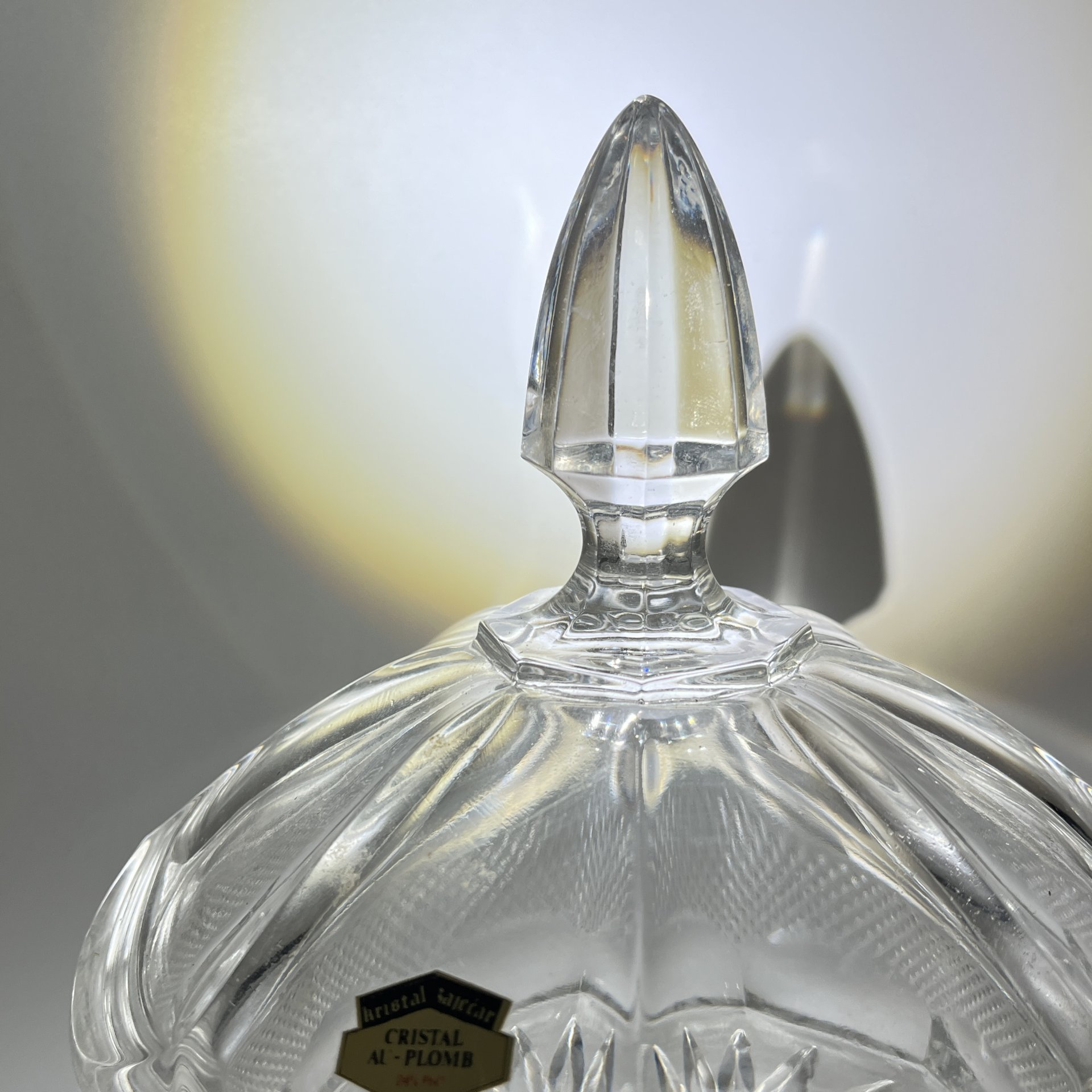 Бонбоньерка (ваза для десерта) круглой формы с геометрическим декором, хрусталь, Kristal Zajecar, Югославия, 1980-2000 гг.