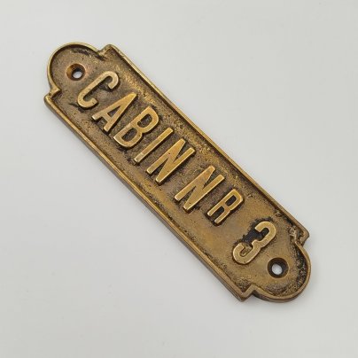 Табличка "Cabin Nr 3" ("Каюта № 3"), латунь, литье, Западная Европа, 1970-1990 гг.