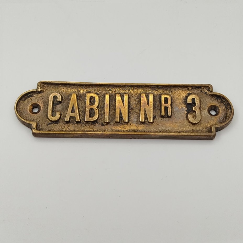 Табличка "Cabin Nr 3" ("Каюта № 3"), латунь, литье, Западная Европа, 1970-1990 гг.