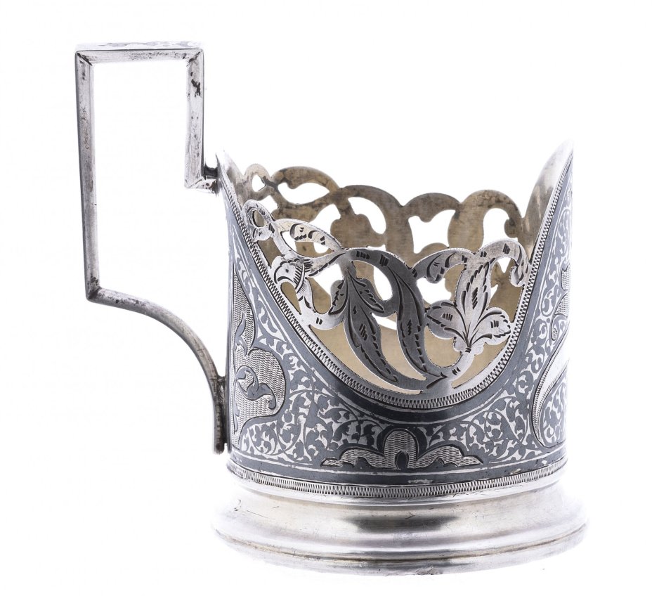 Подстаканник с растительным декором, серебро 875 пр., золочение, чернь, Кубачинский художественный комбинат, СССР, 1961-1968 гг., Кубачинский художественный комбинат