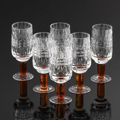 Набор из 6 бокалов "Олимпийские", автор Верин С.П., хрусталь, алмазная грань, Гусевской хрустальный завод (Гусь-Хрустальный), СССР, 1980 г.