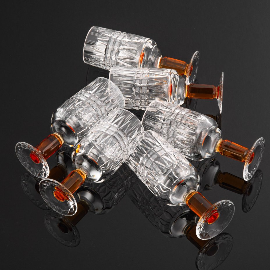 Набор из 6 бокалов "Олимпийские", автор Верин С.П., хрусталь, алмазная грань, Гусевской хрустальный завод (Гусь-Хрустальный), СССР, 1980 г.