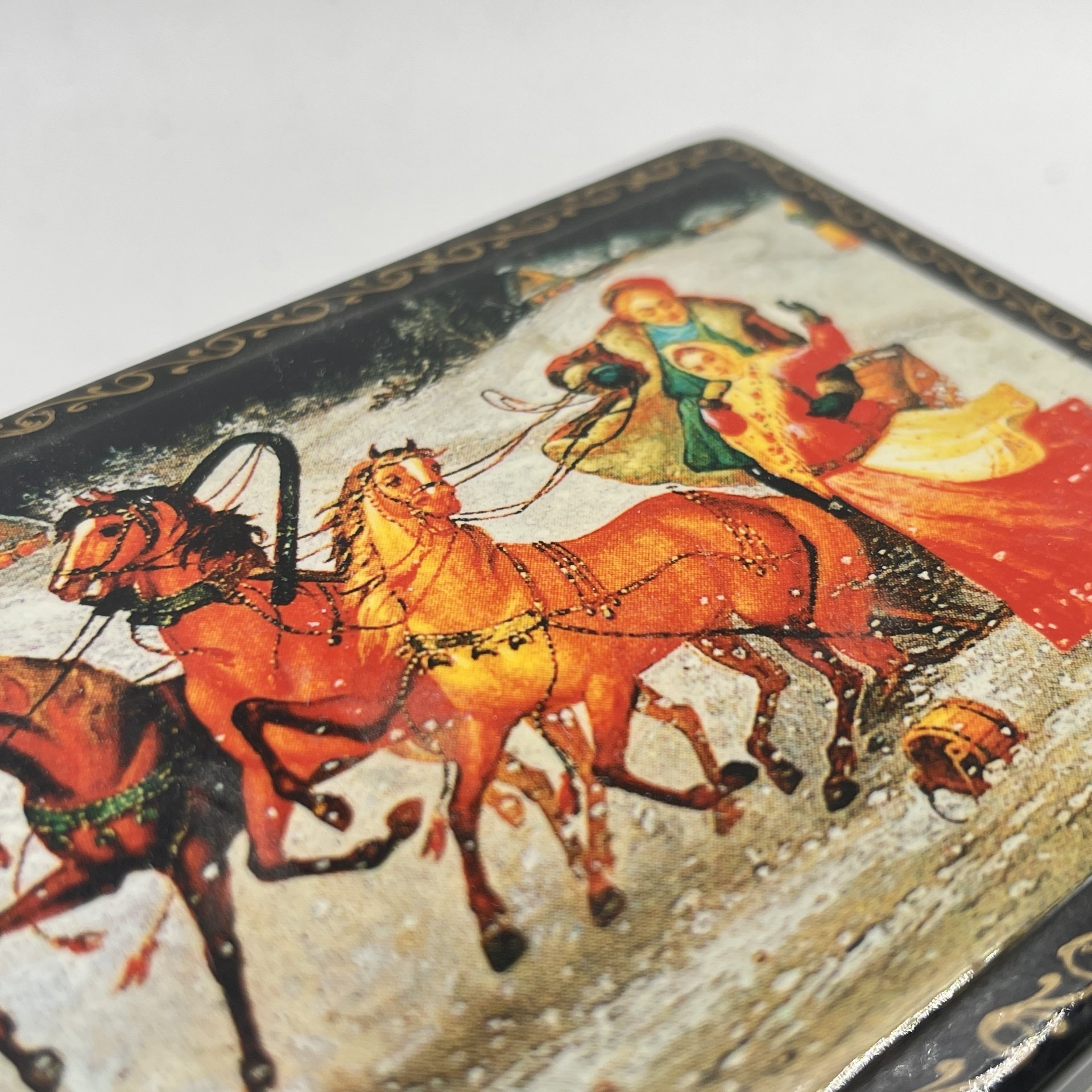 Шкатулка "Тройка", папье-маше, деколь, Россия, 2000 г.