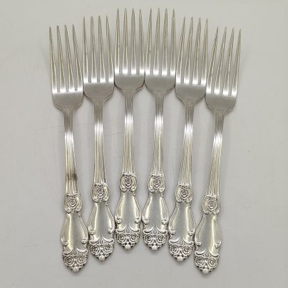 Набор столовых вилок "Серебряная роза" на 6 персон, мНЦ (медь-никель-цинк), Кольчугинский завод цветных металлов, СССР, 1962-1990 гг.