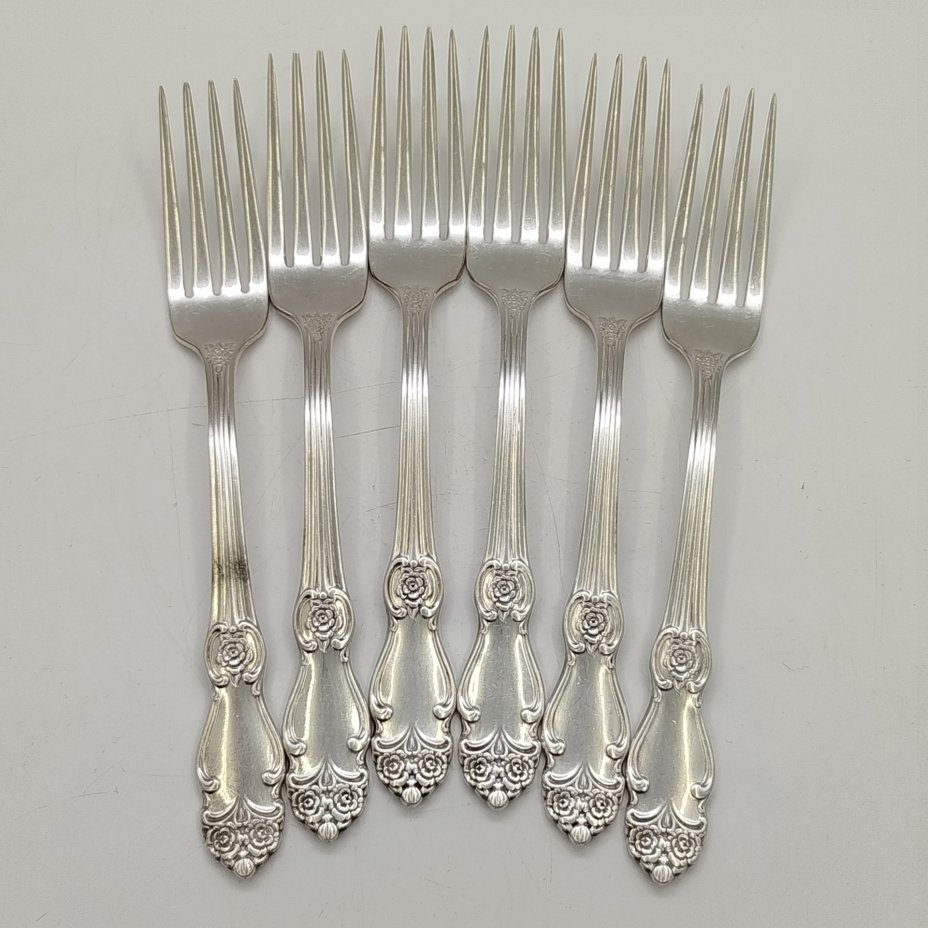 Набор столовых вилок "Серебряная роза" на 6 персон, мНЦ (медь-никель-цинк), Кольчугинский завод цветных металлов, СССР, 1962-1990 гг.