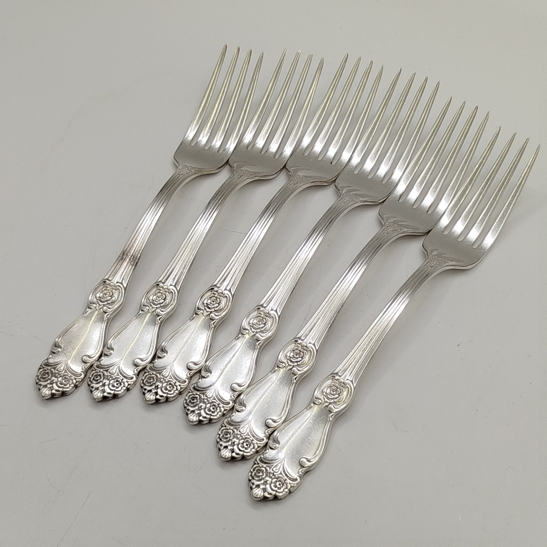 Набор столовых вилок "Серебряная роза" на 6 персон, мНЦ (медь-никель-цинк), Кольчугинский завод цветных металлов, СССР, 1962-1990 гг.