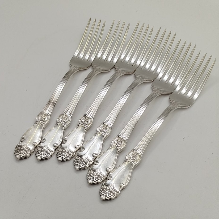 Набор столовых вилок "Серебряная роза" на 6 персон, мНЦ (медь-никель-цинк), Кольчугинский завод цветных металлов, СССР, 1962-1990 гг.
