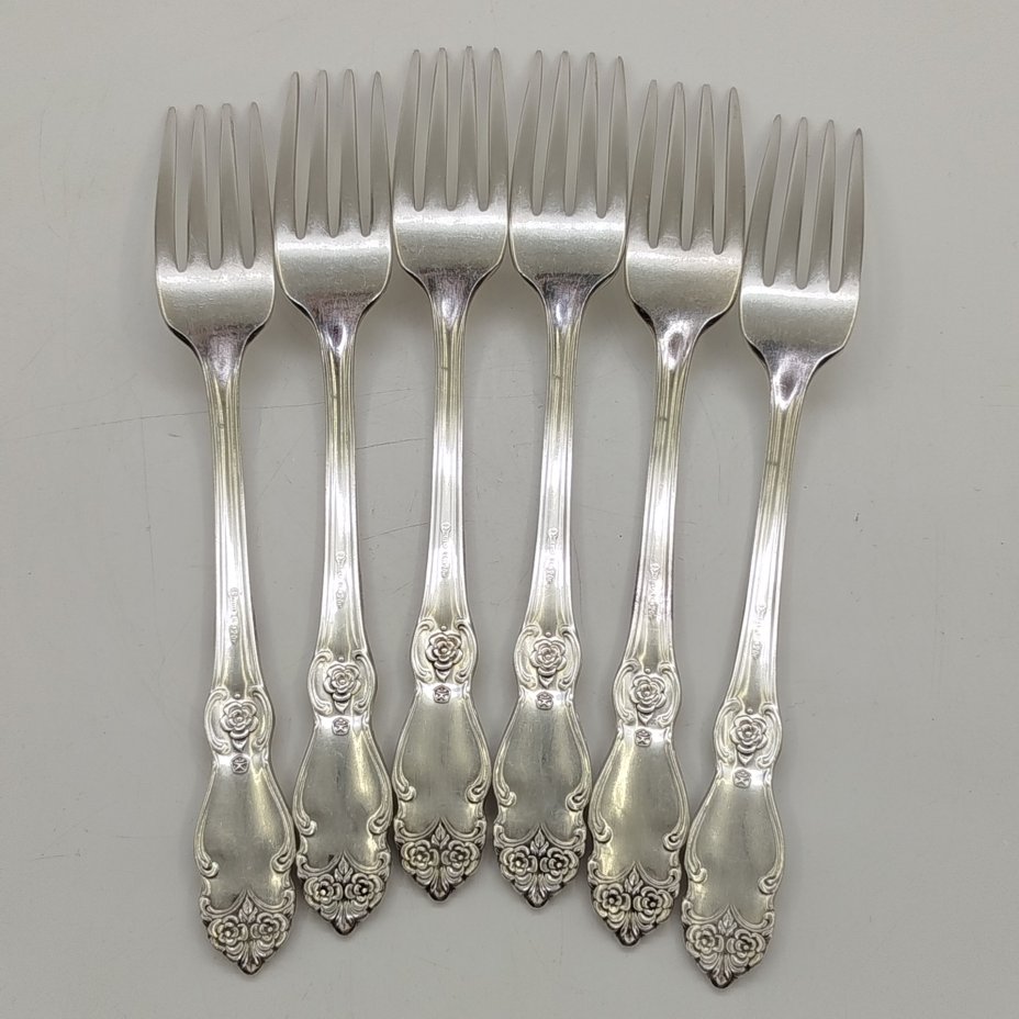 Набор столовых вилок "Серебряная роза" на 6 персон, мНЦ (медь-никель-цинк), Кольчугинский завод цветных металлов, СССР, 1962-1990 гг.